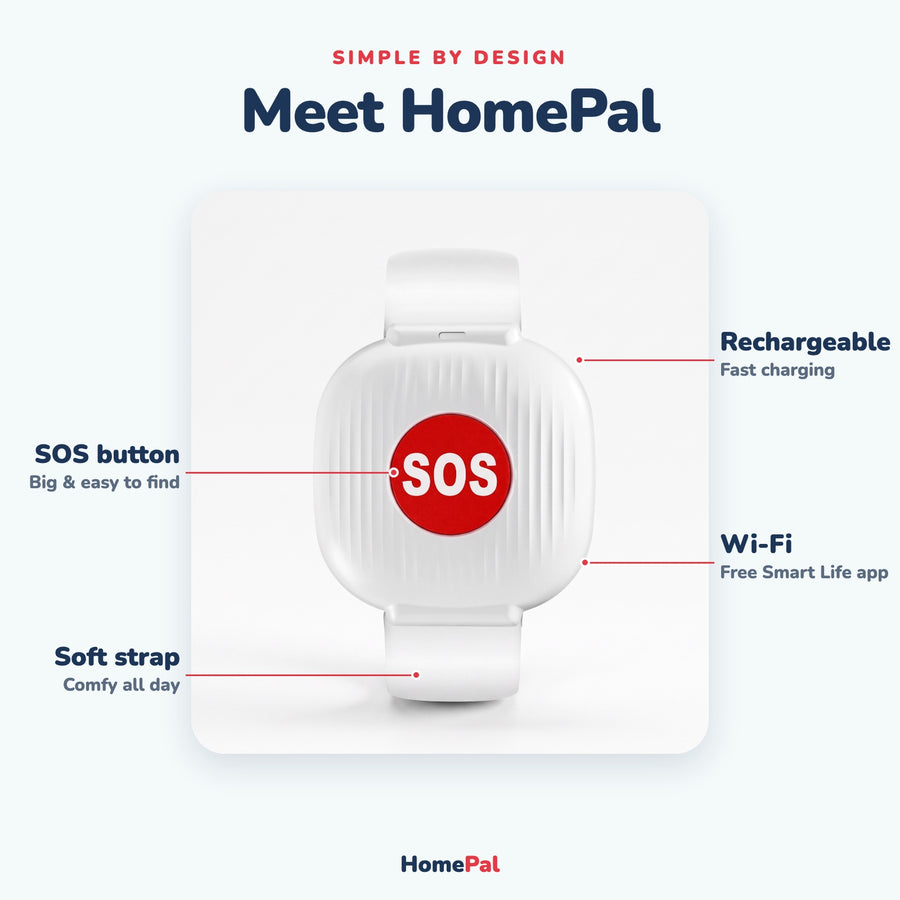 Meet HomePal: SOS button, soft strap, rechargeable, Wi-Fi